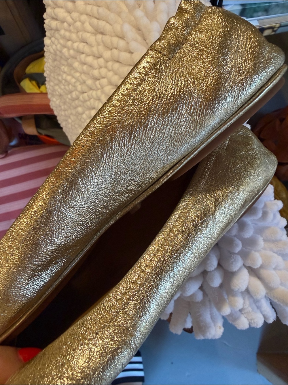 Tory Burch Gold Metallic Logo Ballet Flats - Picture 12 of 12